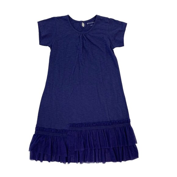 Garnet Jill Girls Dress Large Blue Short Sleeve Ruffle Hem Classic Cotton - Picture 1 of 5